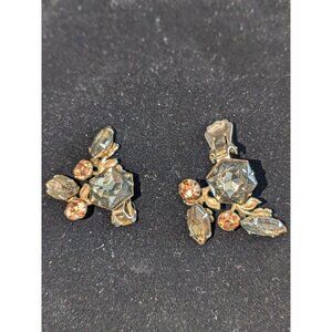 Vintage 1950s Rhinestone Floral Clip-On Earrings